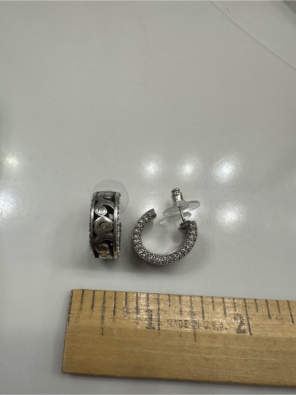 Brighton Silver Pavé and Scroll Huggie Earrings